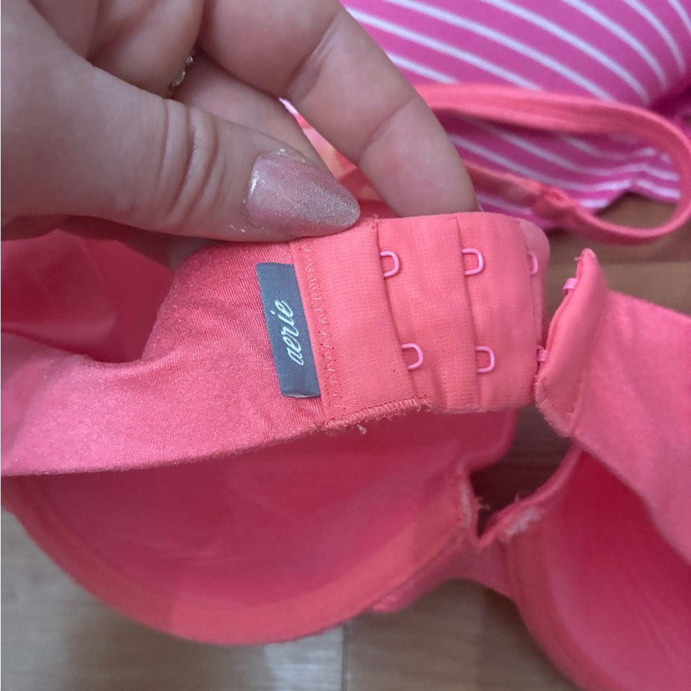 aerie Pink & Coral Lace and Striped Push-Up Bras - Picture 2 of 6